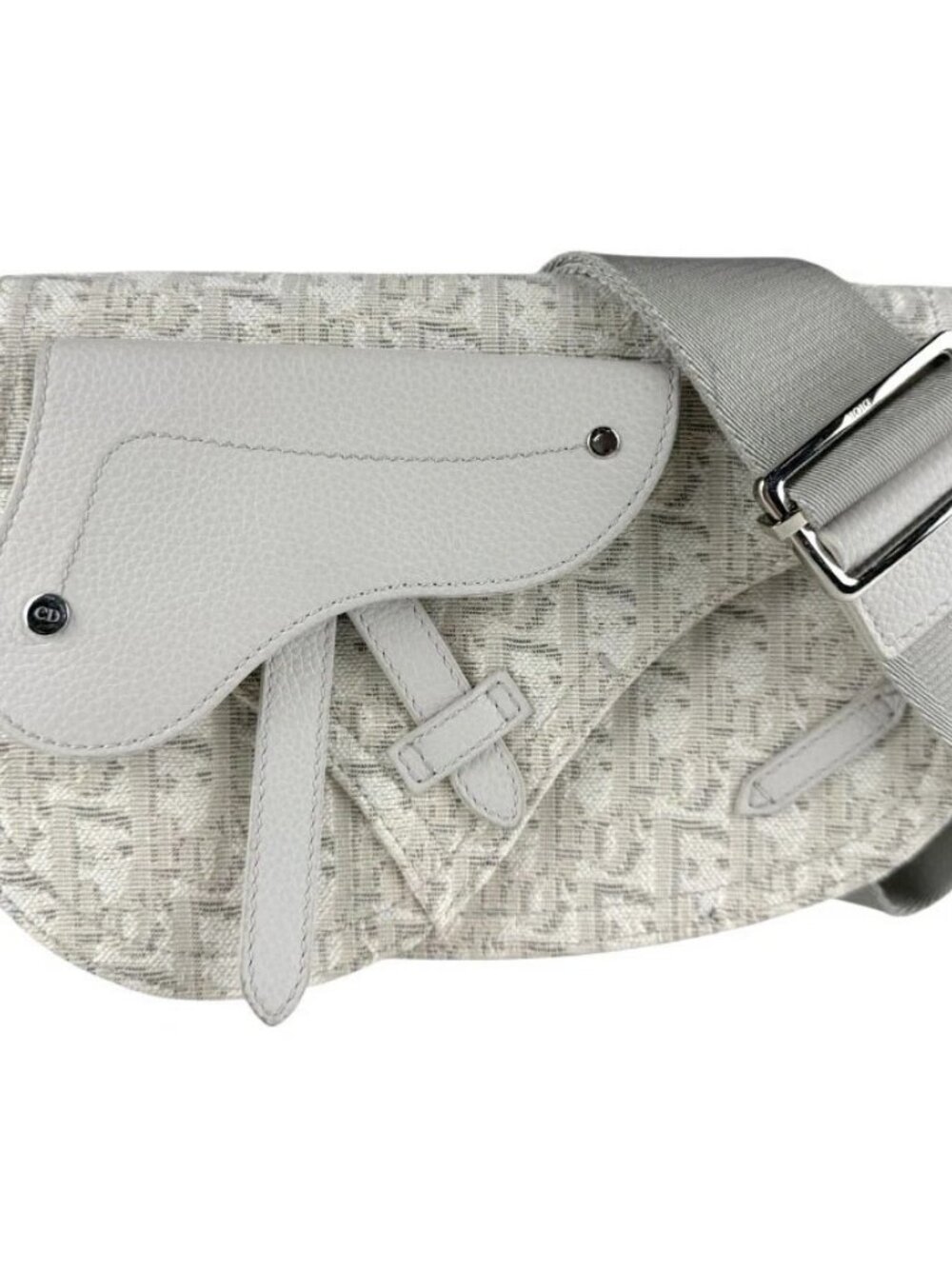 Christian Dior Saddle Bag Shoulder Bag Light Gray Canvas/Leather